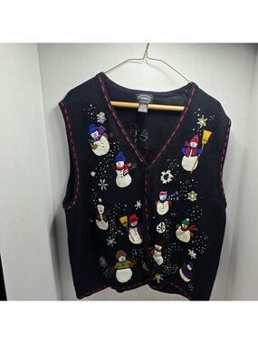 Studio Black Snowman Embroidered Vest